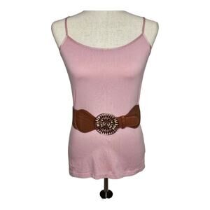 Elastic Belt with Gold Toned Buckle and Faux Leather